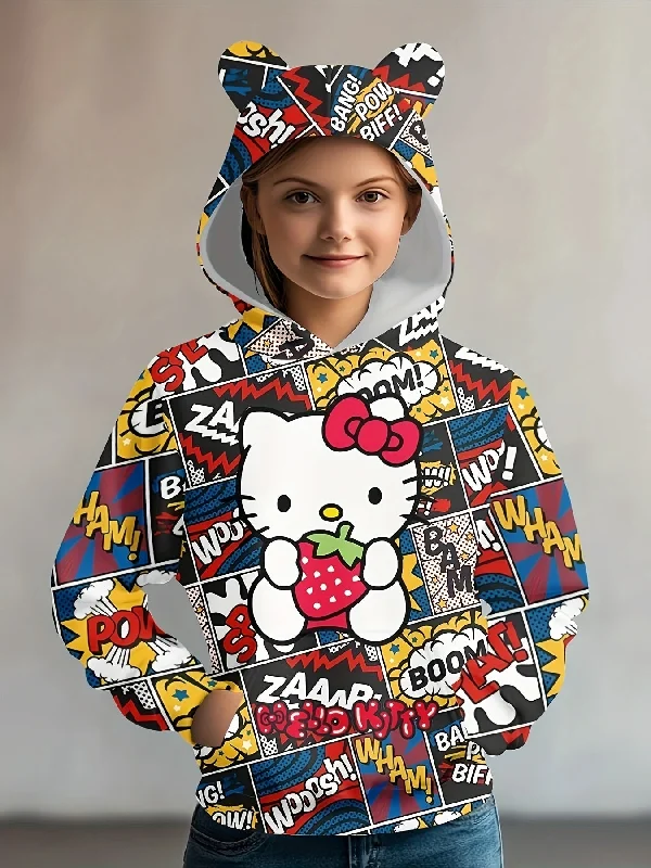 Sanrio Hello Kitty Hoodie for Girls - Cozy & Stylish Long Sleeve Pullover with 3D Cat Ears and Large Pockets, Perfect for All Seasons Sanrio Hello Kitty Hoodie for Girls - Cozy & Stylish Long Sleeve Pullover with 3D Cat Ears and Large Pockets, Perfect for All Seasons