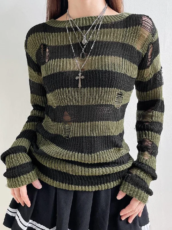 - Postoperative pet anti-licking Elizabethan collarGrunge Distressed Striped Sweater