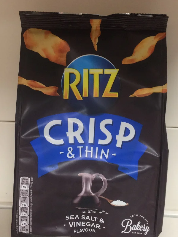 Pet ProductsRitz Crisp & Thin Sea Salt & Vinegar Flavour Potato Thins 100g