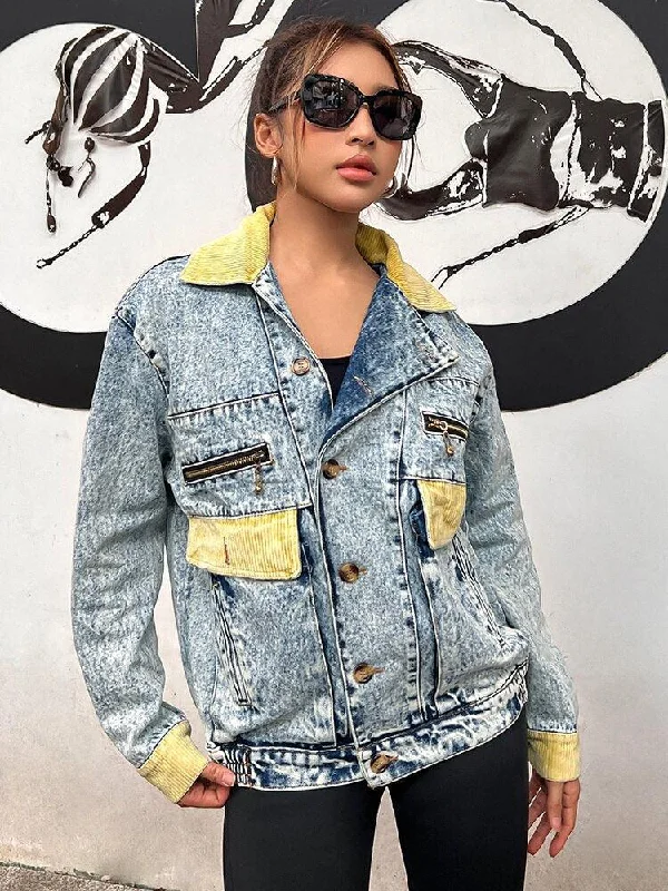 - Pregnant cat delivery room warming boxMid Wash Patchwork Denim Jacket