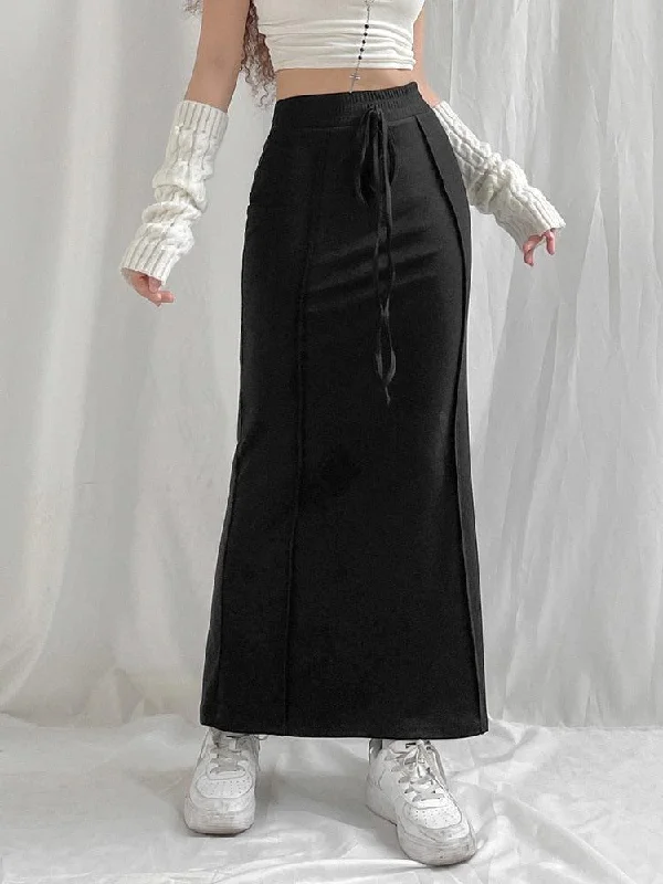 ---Dark Academia Drawstring Maxi Skirt
