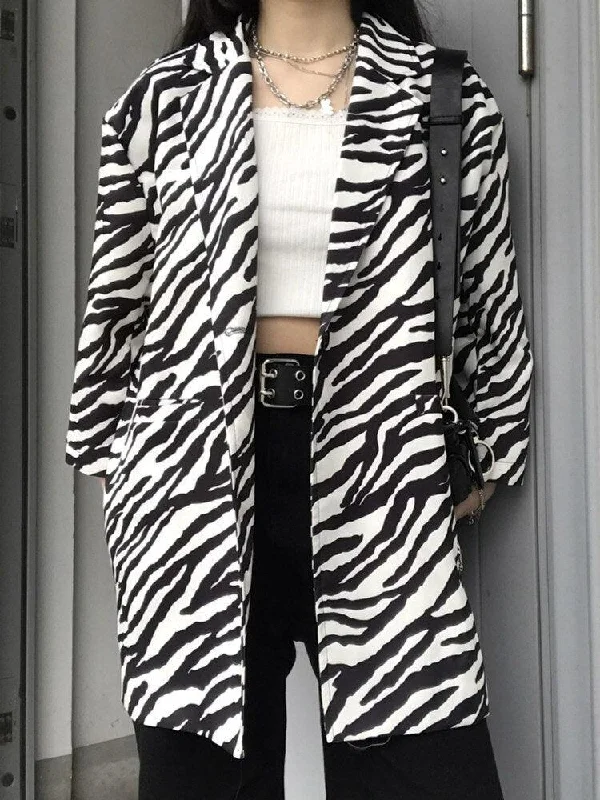 - Winter dog thick down jacketZebra Print Long Blazer