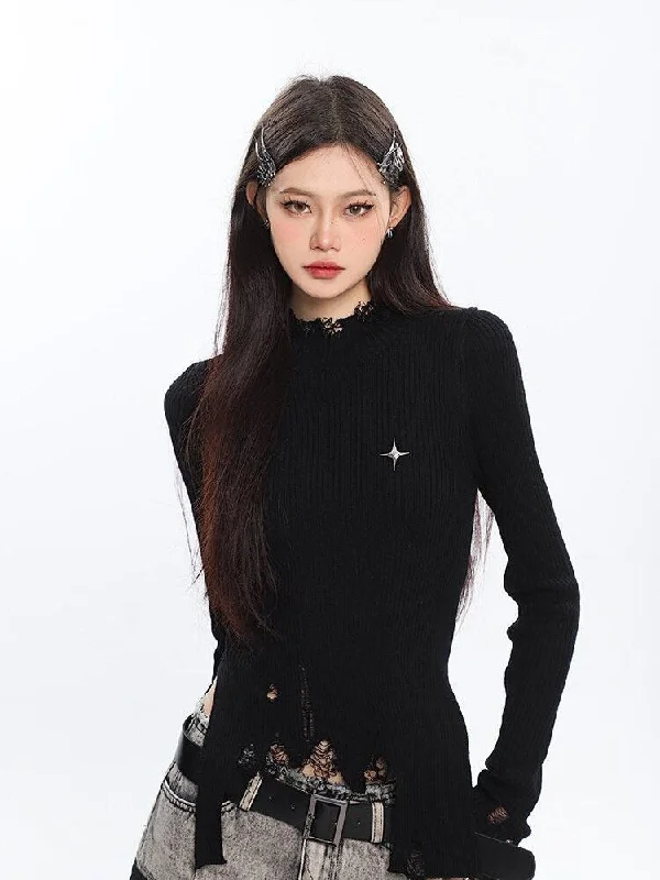 ---Grunge Turtleneck Distressed Sweater