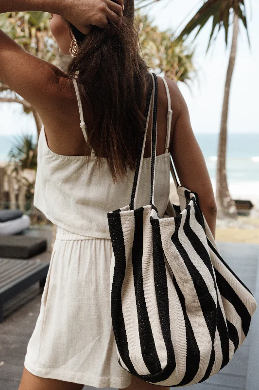 - Organic cotton dog bibsLydia Beach Bag - Black Stripe