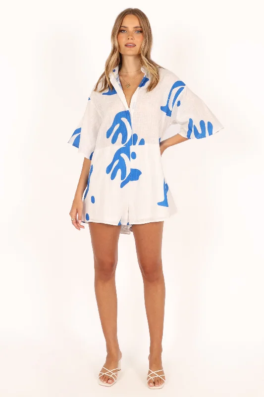 - Organic cotton dog bibsKellie Romper - White/Blue