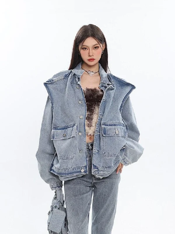 - Cat anti-jump window safety netAsymmetric Design Denim Jacket