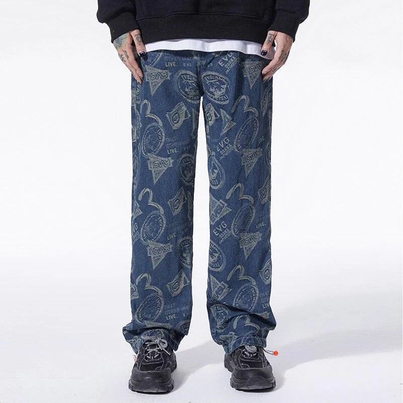 ---Straight Leg Printed Jeans
