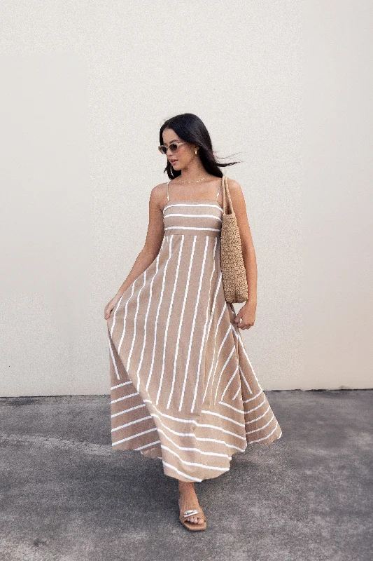 - Cat anti-jump window safety netBrea Maxi Dress - Tan Stripe