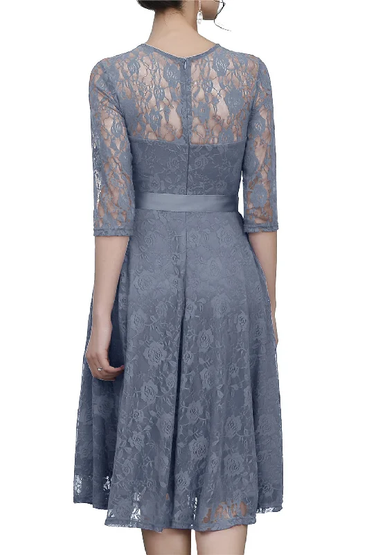 Grey Sash Lace Dress