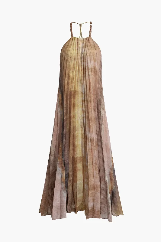 Tie Dye Print Halter Backless Midi Dress