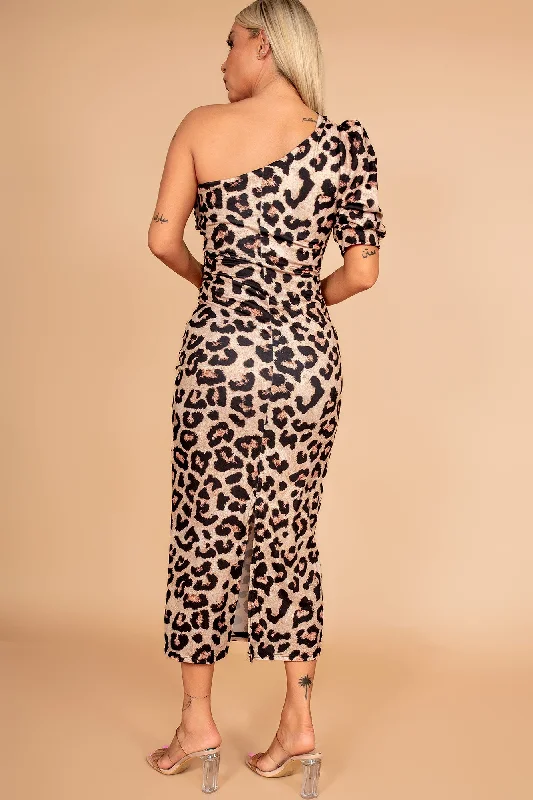 Onita Leopard Print One Shoulder Dress