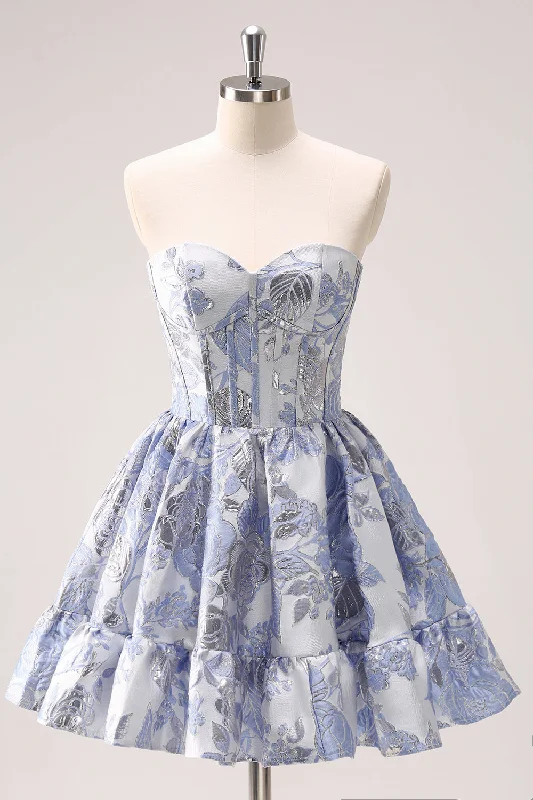 Blue Corset A Line Sweetheart Homecoming Dress