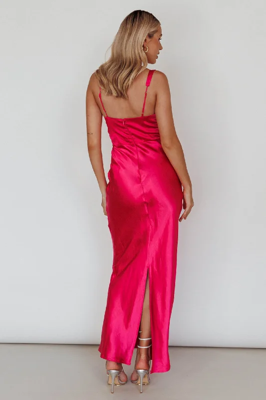 Blushing Beauty Horsebit Accent Maxi Dress Hot Pink