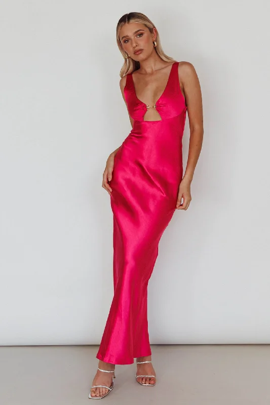 Blushing Beauty Horsebit Accent Maxi Dress Hot Pink