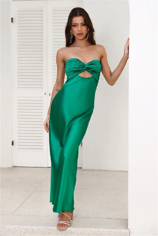 Curious Heart Satin Maxi Dress Forest Green