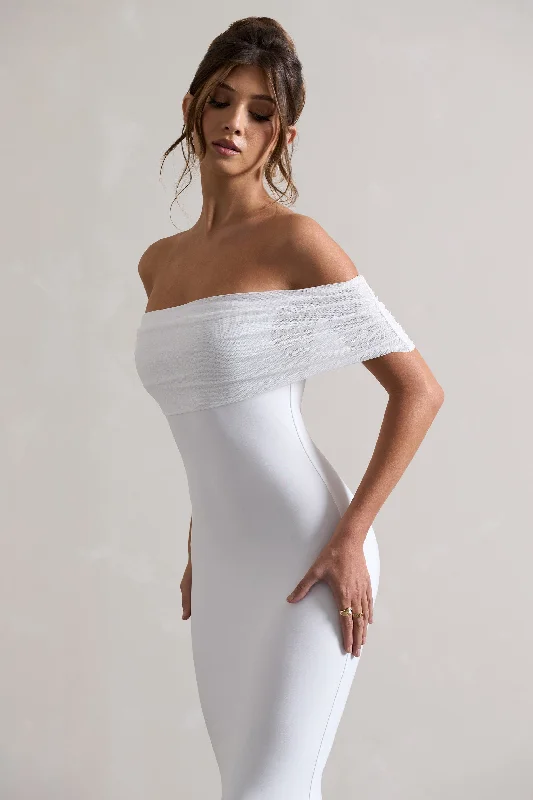 Kiana | White Bardot Maxi Dress