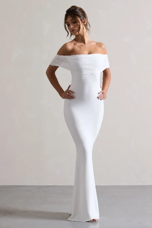 Kiana | White Bardot Maxi Dress