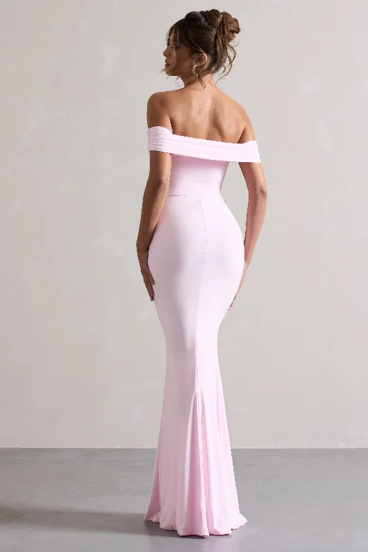 Law of Attraction | Pink Bardot Draped Split Maxi Dress