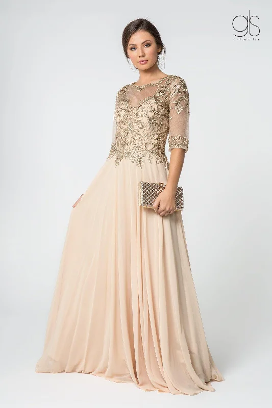 Long Formal Embroidered Mother of the Bride Chiffon Gown