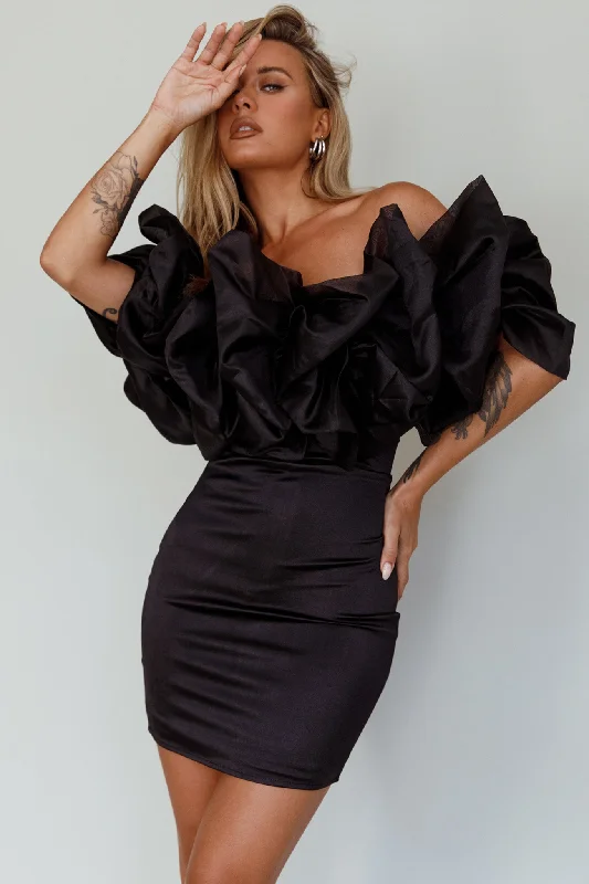 Manhattan Moment Off Shoulder Mini Dress Black