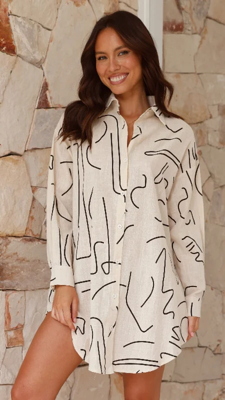 Piper Shirt Dress - Beige Swirl