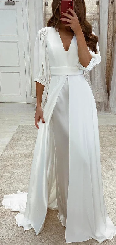 A-line Half Sleeves Simple Boho Vintage Dream Beach Long Wedding Dresses WD257