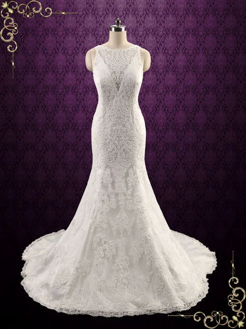 Exquisite Lace Fit and Flare Wedding Dress with Illusion Neckline JAMIE