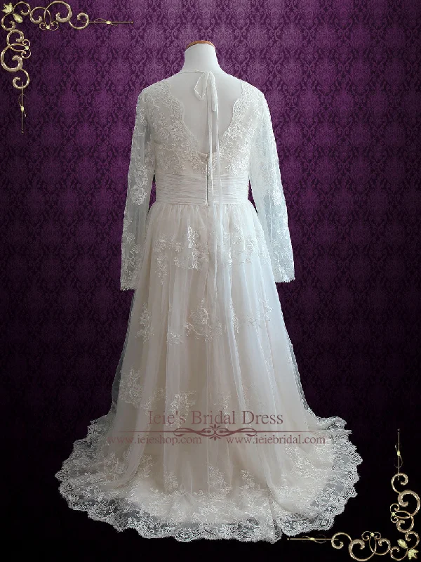 Vintage Lace Beach Wedding Dress With Sleeves | Ann