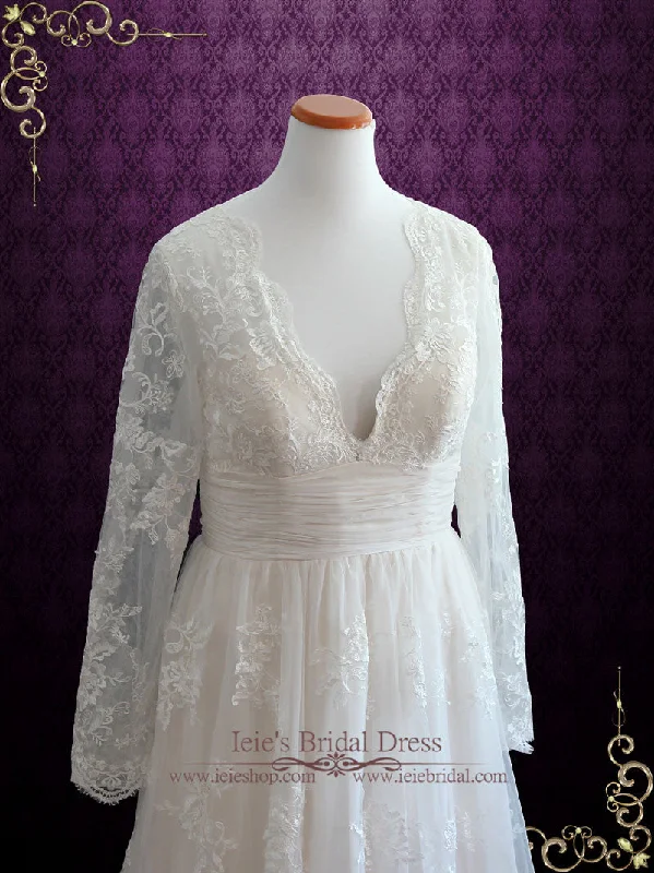 Vintage Lace Beach Wedding Dress With Sleeves | Ann