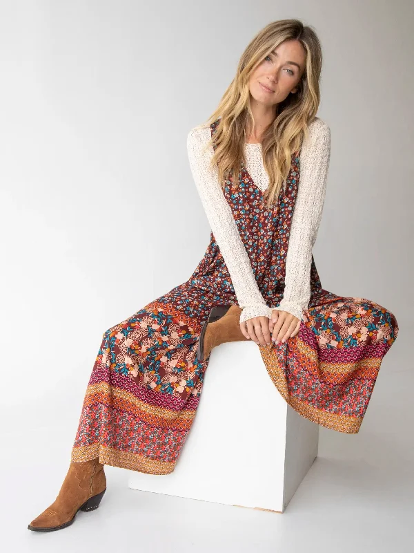 Let's Just Go Wide-Leg Jumpsuit - Tan Border Print