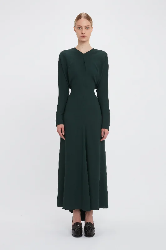 Long Sleeve Draped Midi Dress In Seaweed