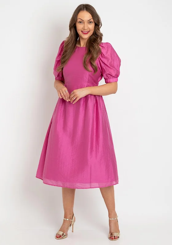 Vero Moda Puff Sleeve Smock Midi Dress, Phlox Pink