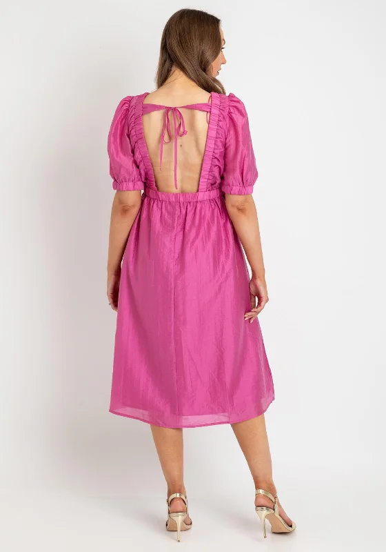 Vero Moda Puff Sleeve Smock Midi Dress, Phlox Pink