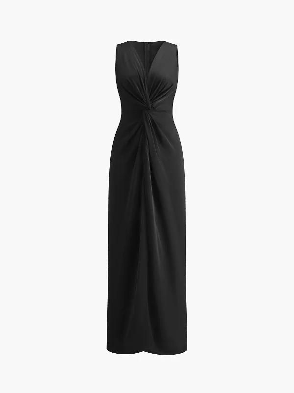 Solid Knotted Split Tube Long Dress