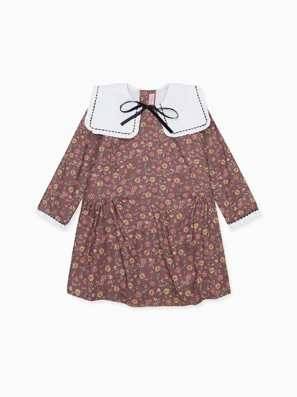 Burgundy Floral Laura Girl Drop Waist Dress