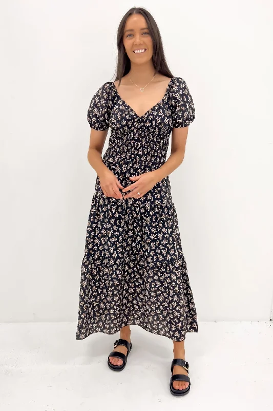 Maya Floral Maxi Dress Black