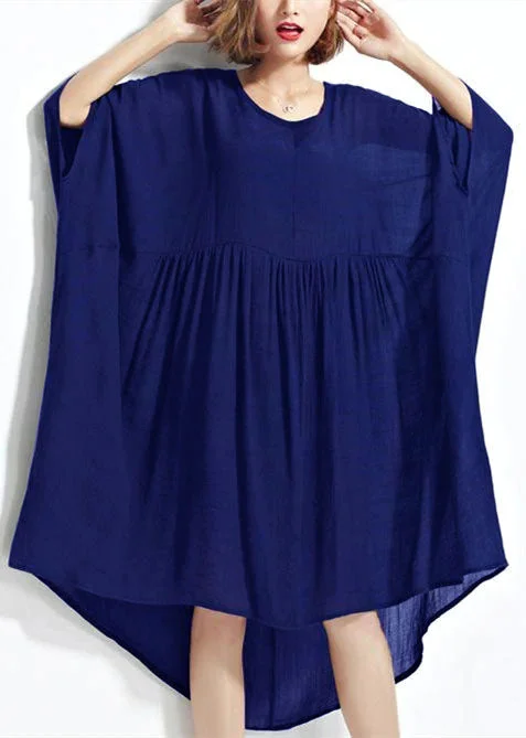 New Blue Chiffon Dresses Plus Size Clothing Linen Maxi Dress Fine High Waist Batwing Sleeve Clothing