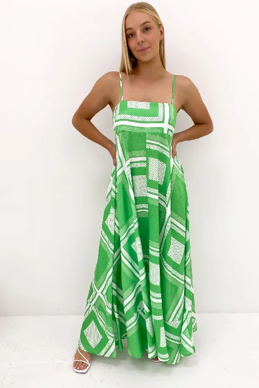 Riley Maxi Dress Green White