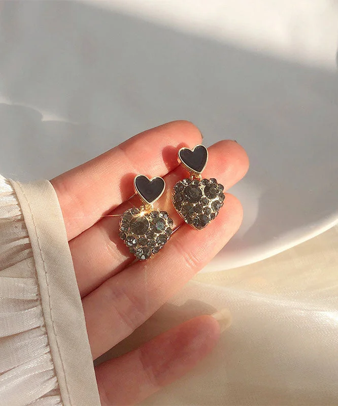 Casual Pink Alloy Inlaid Gem Stone Zircon Love Stud Earrings