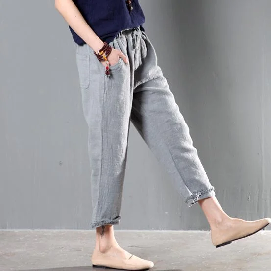 Gray linen women pants oversize trousers