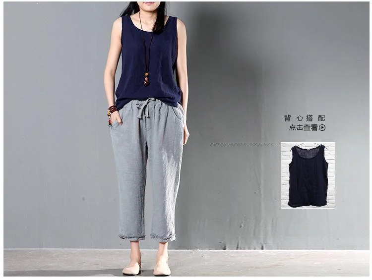 Gray linen women pants oversize trousers