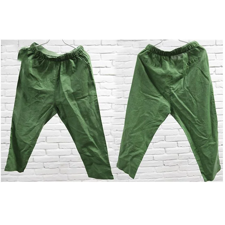 Green linen summer pants plus size women crop pants trousers