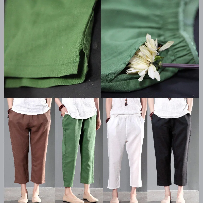 Green linen summer pants plus size women crop pants trousers