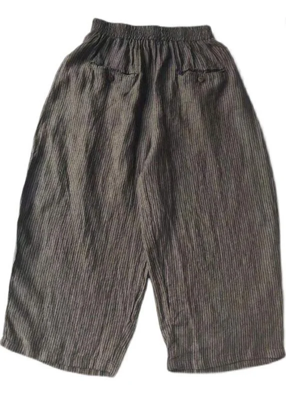 Grey Striped Pockets Wide Leg Fall Casual Pants