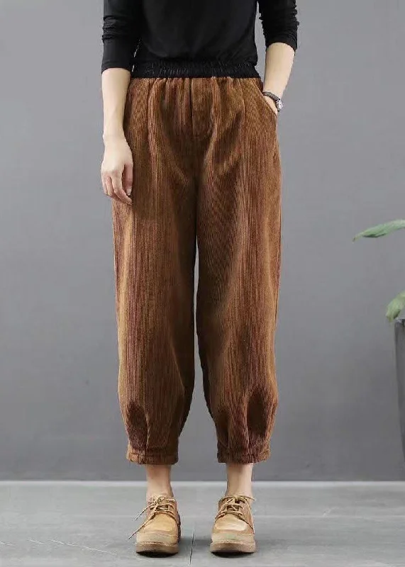 Handmade Black Casual Pockets Thick Harem Fall Pants