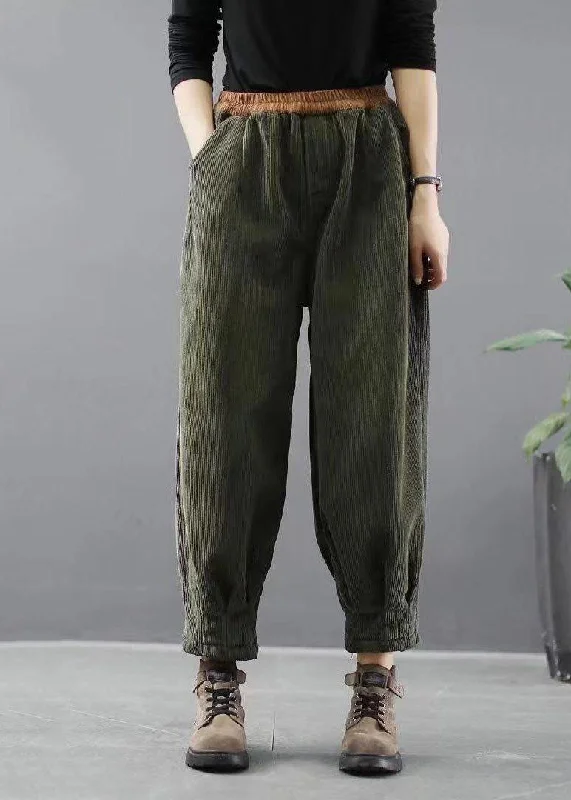 Handmade Black Casual Pockets Thick Harem Fall Pants