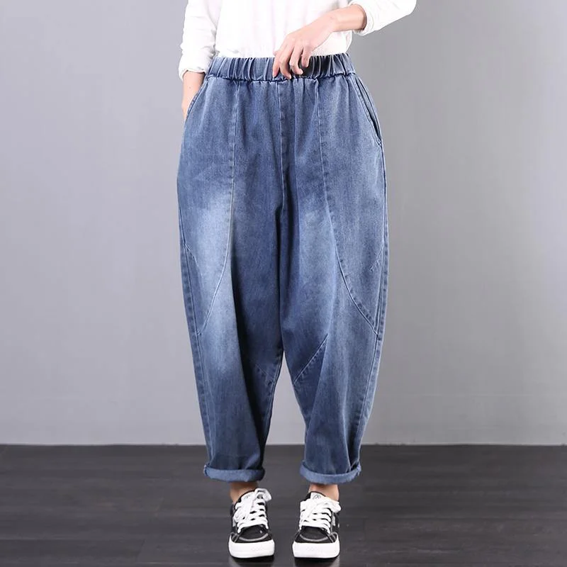 Handmade casual pants denim blue Tutorials elastic waist trousers