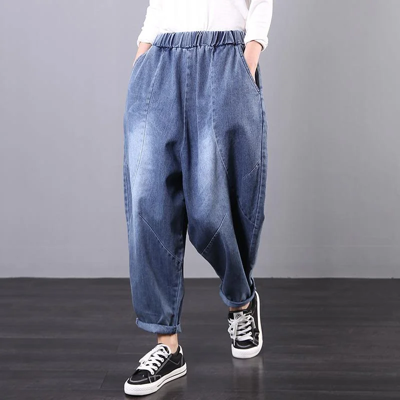 Handmade casual pants denim blue Tutorials elastic waist trousers