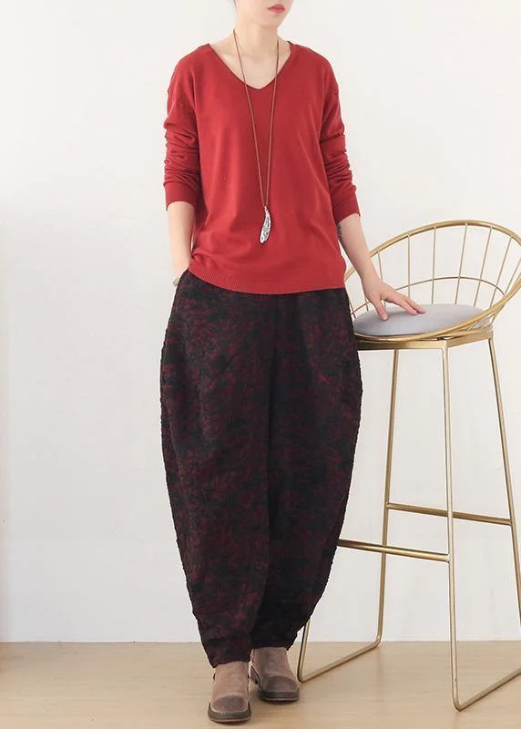 Handmade red harem pantspants slim spring Jacquard design wild trousers