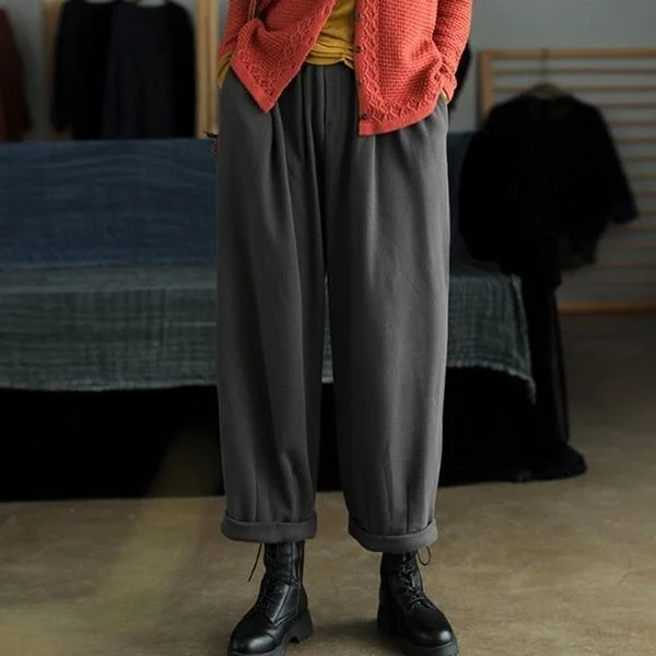 Leisure All-match 2 Color Elastic Waist Wide Leg Pants